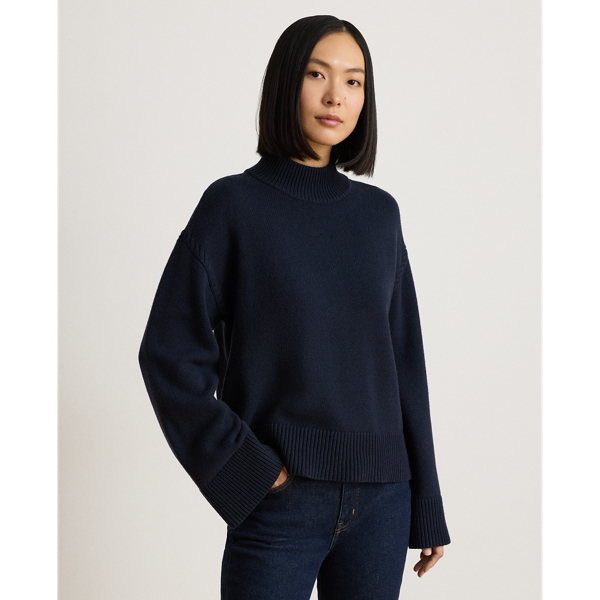 Camisola gola alta mistura l&atilde; Lauren em Lauren Navy 1