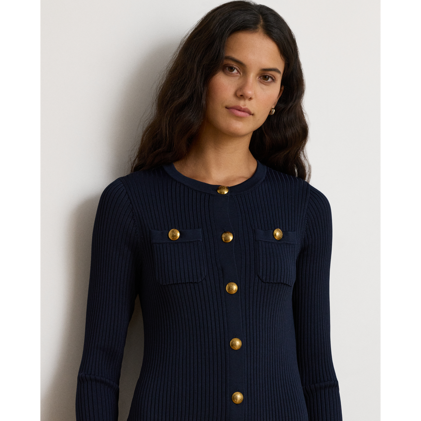 Женское платье Ralph Lauren Button-Trim Rib-Knit Sweater Dress, цвет: Тёмно-синий — фото 3