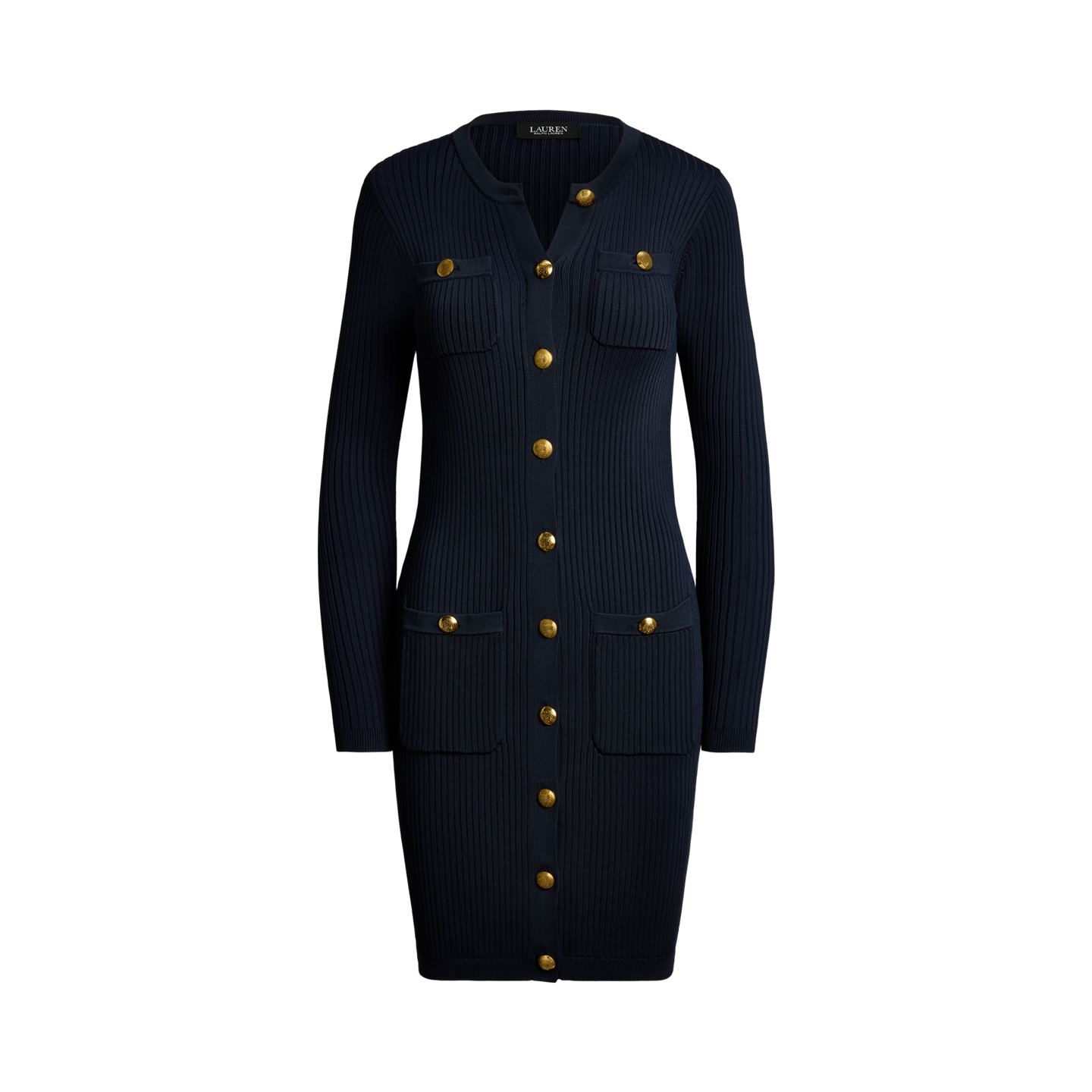 Женское платье Ralph Lauren Button-Trim Rib-Knit Sweater Dress, цвет: Тёмно-синий — фото 5