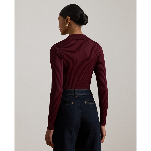 Rib-Knit Long-Sleeve Polo Sweater