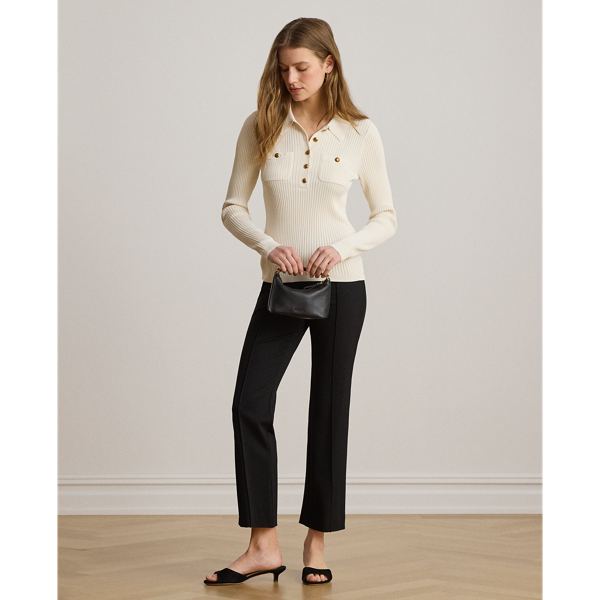 Rib-Knit Long-Sleeve Polo Jumper