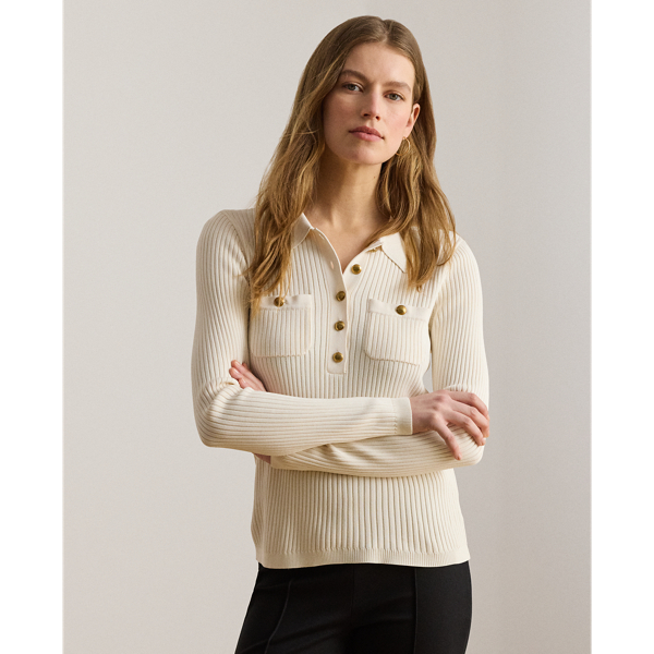 Rib-Knit Long-Sleeve Polo Jumper