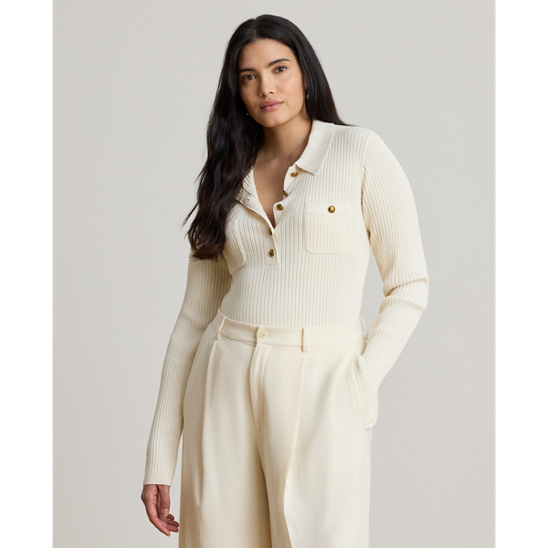 Rib-Knit Long-Sleeve Polo Jumper