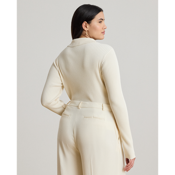 Rib-Knit Long-Sleeve Polo Jumper