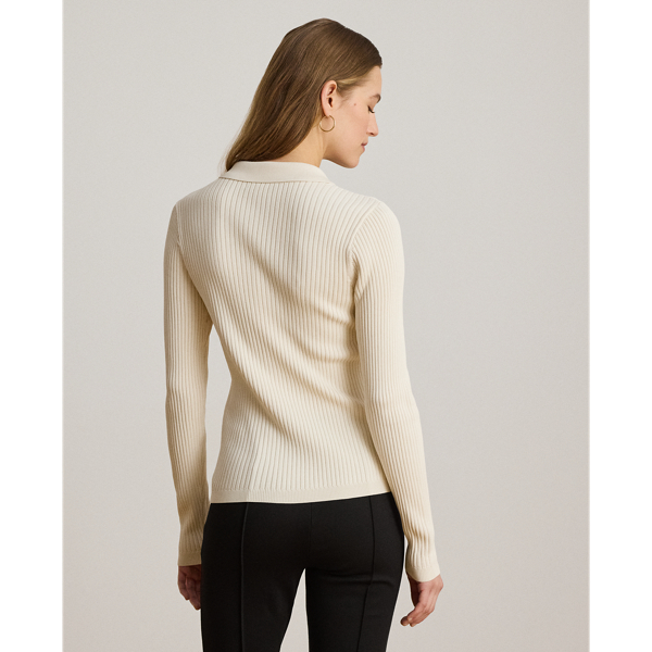 Rib-Knit Long-Sleeve Polo Jumper