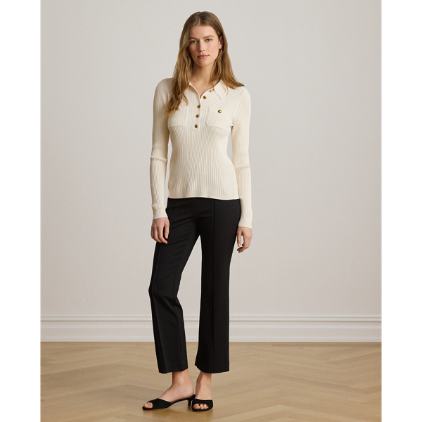 Rib-Knit Long-Sleeve Polo Jumper