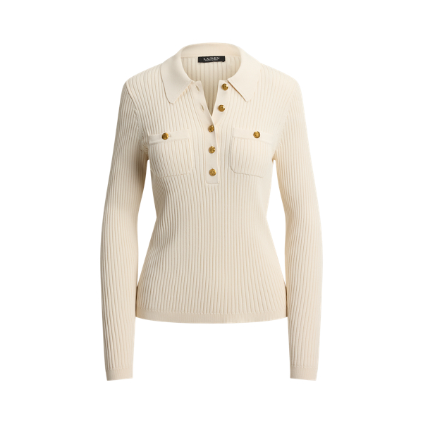 Rib-Knit Long-Sleeve Polo Jumper