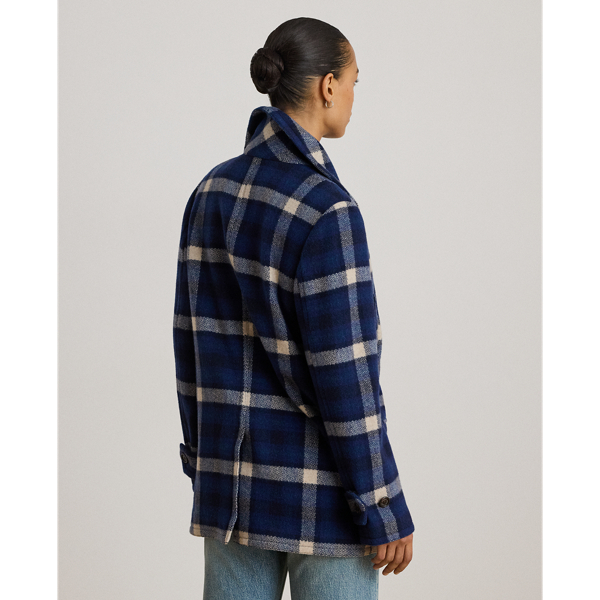 Double-Breasted Plaid Tweed Coat