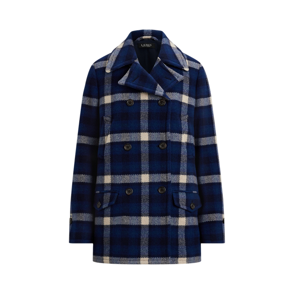 Double-Breasted Plaid Tweed Coat