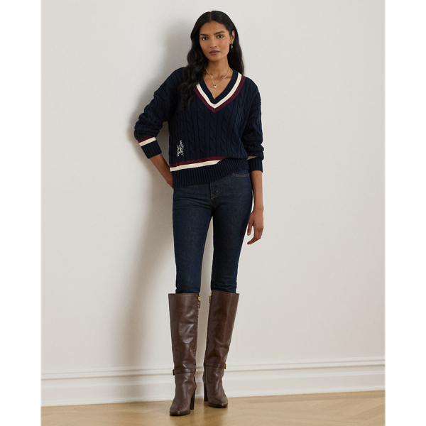 Baumwoll-Cricketpullover mit Zopfmuster Lauren in Lauren Navy/Cream multi 4