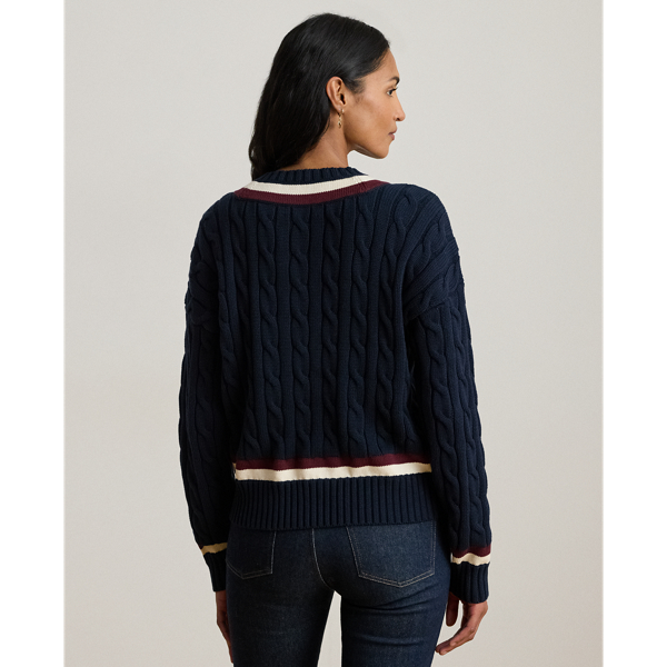 Baumwoll-Cricketpullover mit Zopfmuster Lauren in Lauren Navy/Cream multi 5