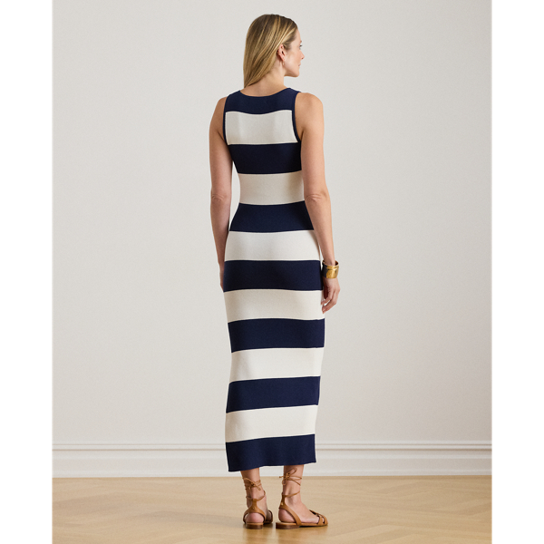 Refined Navy/White Striped Cotton-Blend Midi Tank Dress Lauren 5