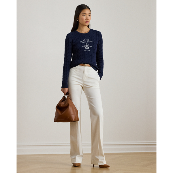 Embroidered-Crest Cable-Knit Sweater