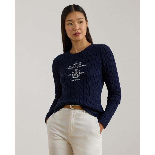 (取寄) ローレン ラルフローレン レディース エンブロイダード-クレスト ケーブルニット セーター Lauren Ralph Lauren women Embroidered-Crest Cable-Knit Sweater White s7-AI200P03508001_alternate10?