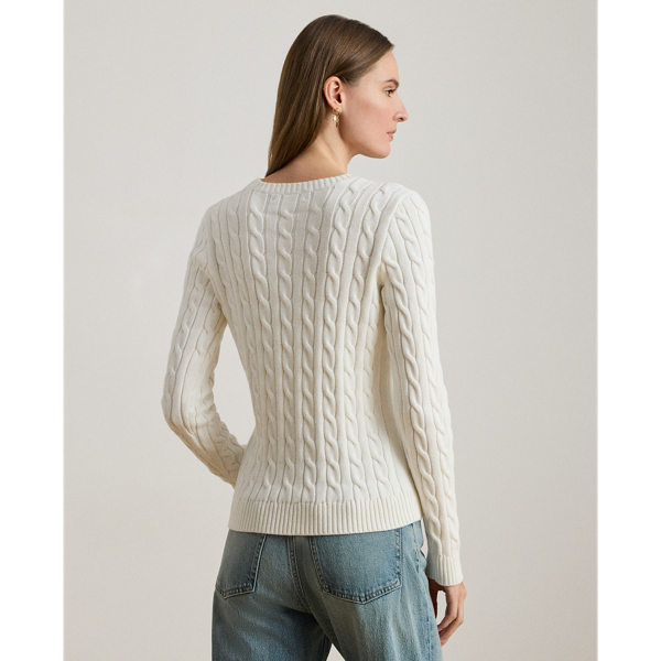 Zopfmusterpullover mit gesticktem Wappen Lauren in Wei&szlig; 5