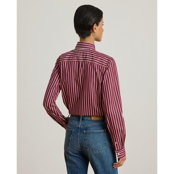 Striped Cotton Broadcloth Tie-Neck Shirt