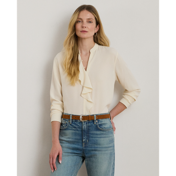 Ruffle-Trimmed Georgette Tunic