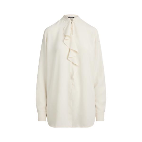 louren ローレンback tie stand collar tops Womens Tops Tie Backless Lantern Sleeve Crop Blouse - Beige