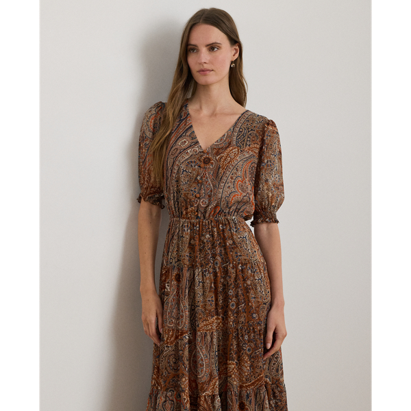 Paisley Belted Crinkle Georgette Dress
