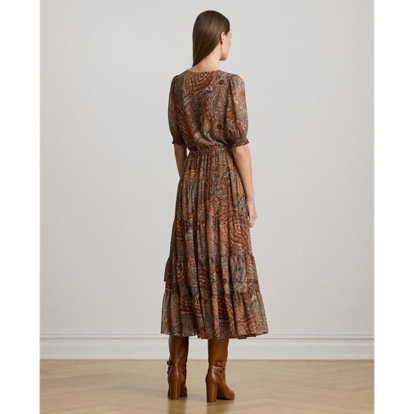 Paisley Belted Crinkle Georgette Dress