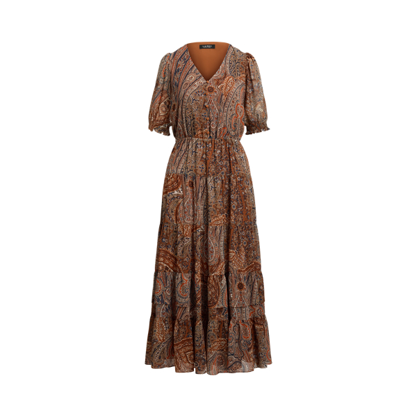 Paisley Belted Crinkle Georgette Dress