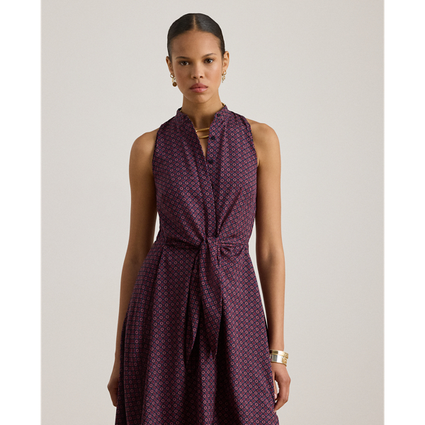 Print Tie-Front Crepe Sleeveless Dress