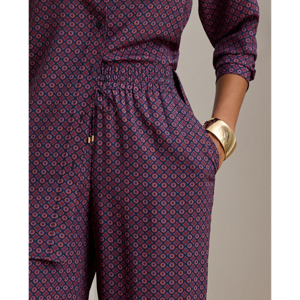 Foulard-Print Crepe Wide-Leg Pant