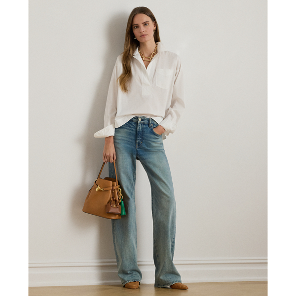 White Cotton Broadcloth Cropped Shirt Lauren 4