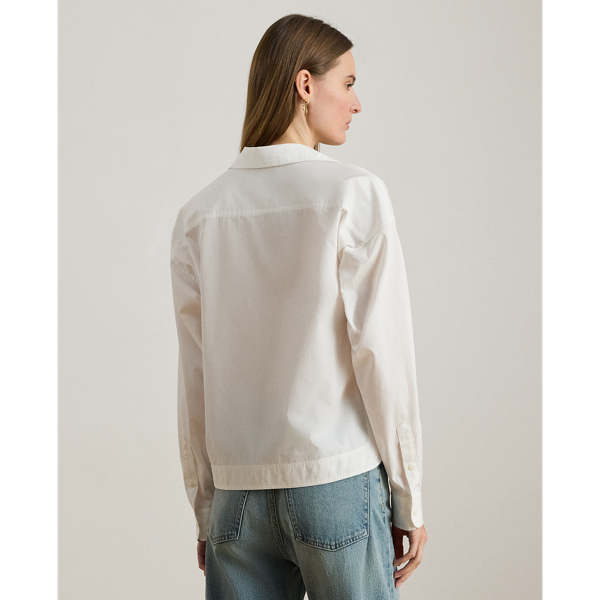 White Cotton Broadcloth Cropped Shirt Lauren 5