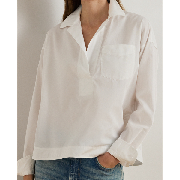 White Cotton Broadcloth Cropped Shirt Lauren 6