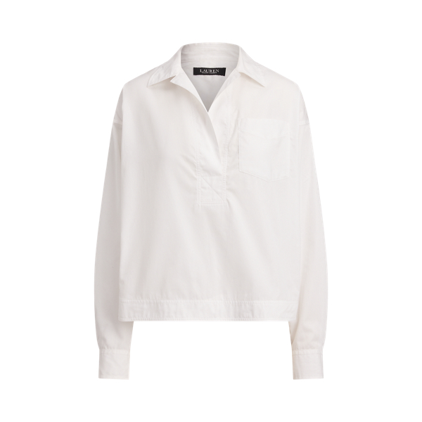 White Cotton Broadcloth Cropped Shirt Lauren 2