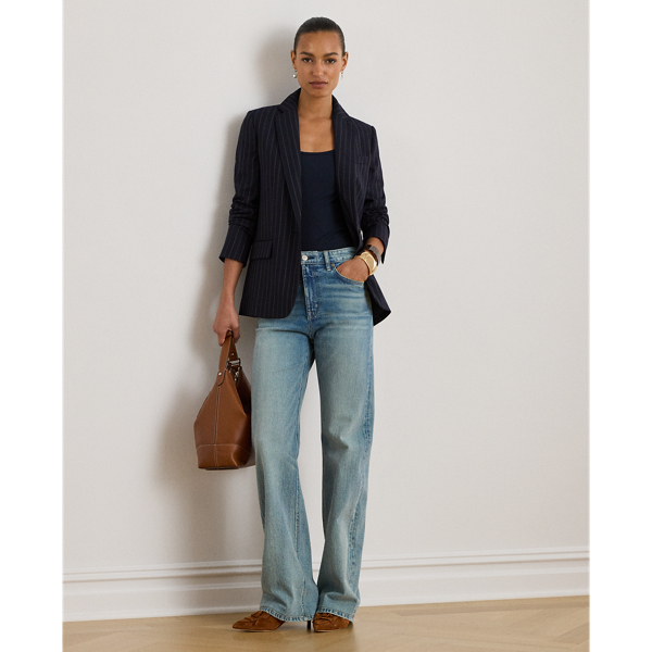 Navy/Cream Striped Wool-Blend Twill Blazer Lauren 4