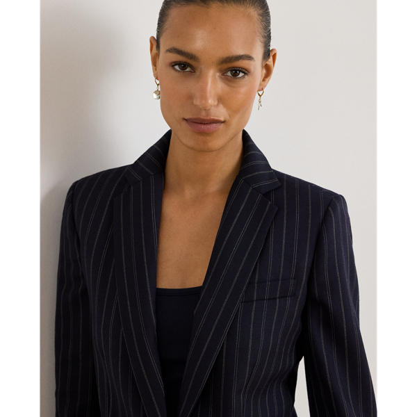 Navy/Cream Striped Wool-Blend Twill Blazer Lauren 6