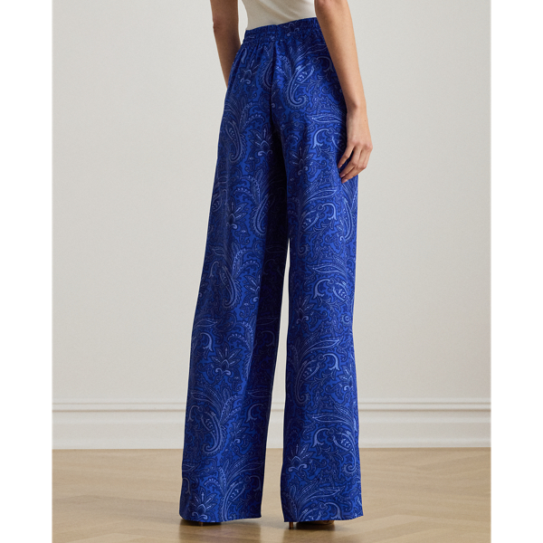 Paisley Crepe Wide-Leg Pant