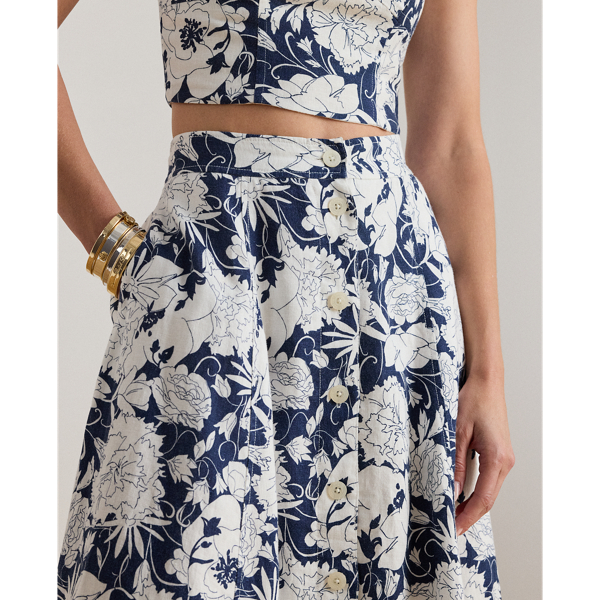 フローラル ボタンフロント リネン ミディ スカート | ラルフ ローレン