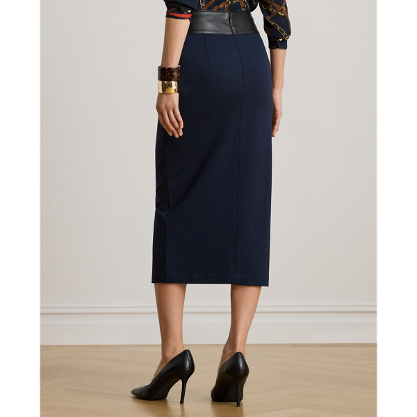 Buckle-Trim Ponte Pencil Midi Skirt