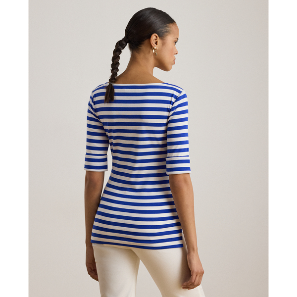 Baumwoll-T-Shirt mit U-Boot-Ausschnitt Lauren in Kreuzfahrt-Royal/Wei&szlig; 5