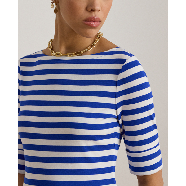 Baumwoll-T-Shirt mit U-Boot-Ausschnitt Lauren in Kreuzfahrt-Royal/Wei&szlig; 6