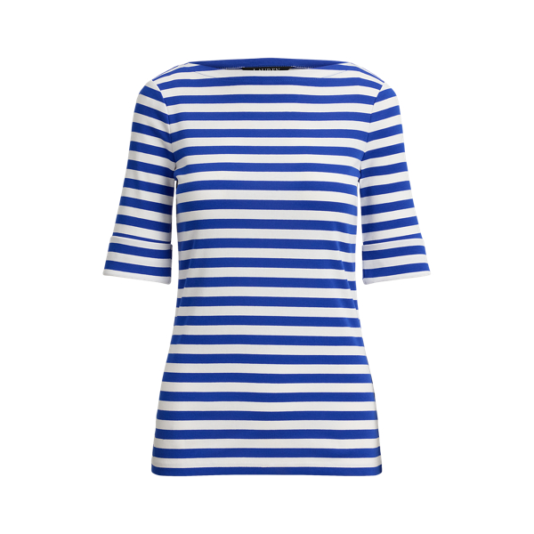 Baumwoll-T-Shirt mit U-Boot-Ausschnitt Lauren in Kreuzfahrt-Royal/Wei&szlig; 2