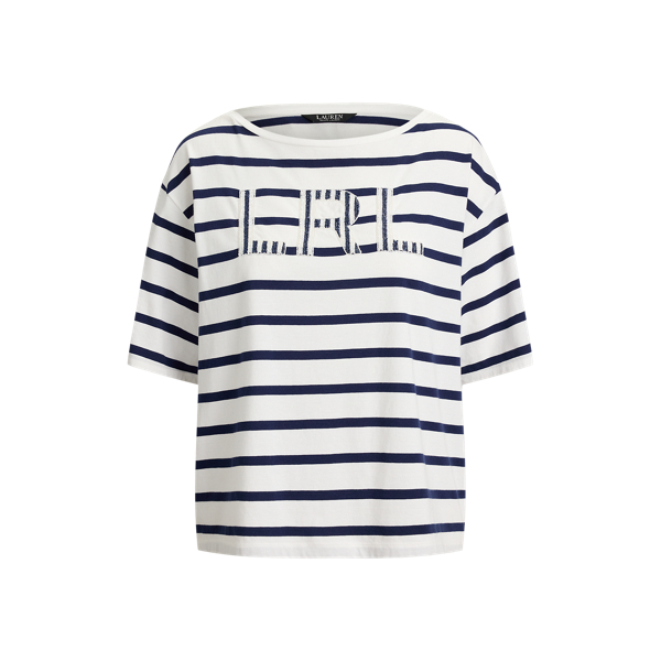 Gestreiftes T-Shirt mit Perlenlogo Lauren in Wei&szlig;/Edles Navy 2
