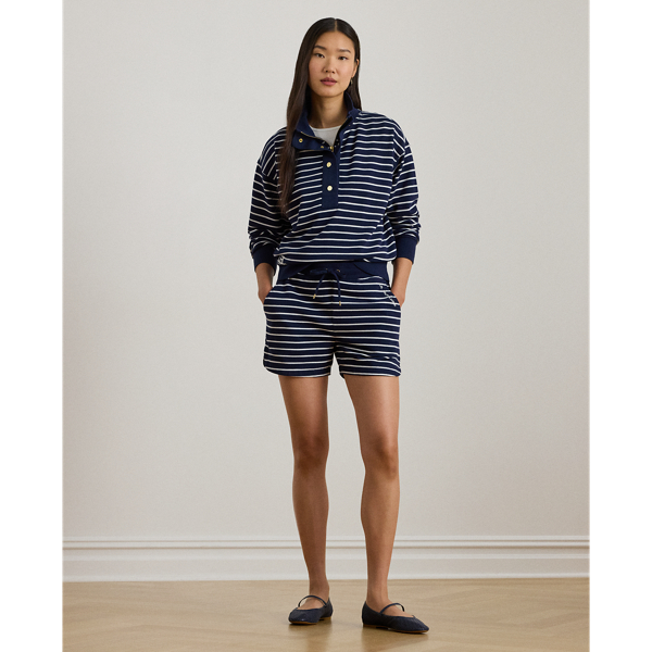 Refined Navy/White Striped French Terry Mockneck Sweatshirt Lauren 4