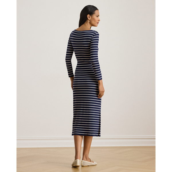 Gestreiftes Kleid mit Schn&uuml;rdetail Lauren in Edles Navy/Wei&szlig; 5