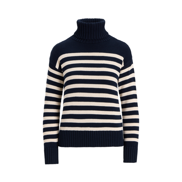 Striped Cotton Roll Neck Jumper