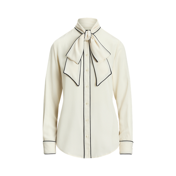 Two-Tone Georgette Tie-Neck Blouse