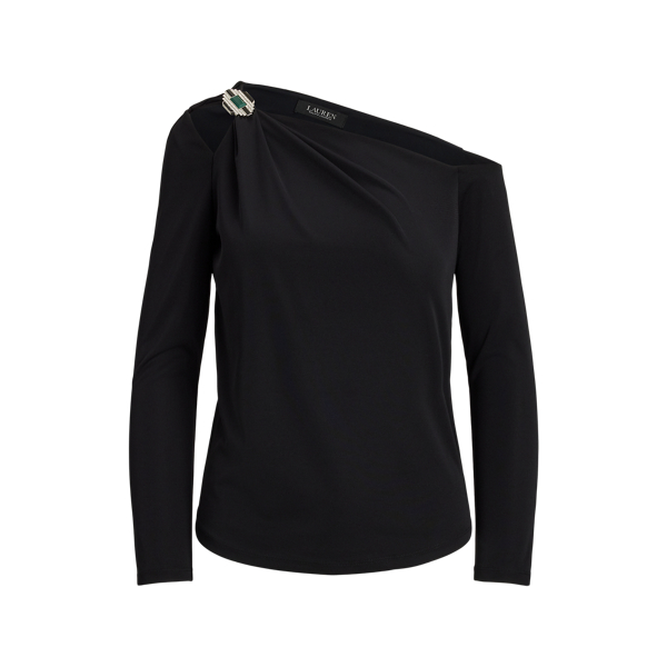 Embellished Jersey One-Shoulder Top