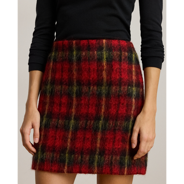 Plaid Mohair Pencil Miniskirt