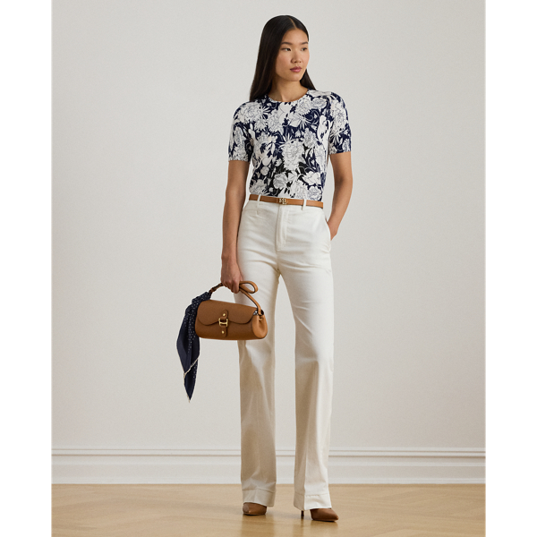 Floral Cotton-Blend Short-Sleeve Sweater