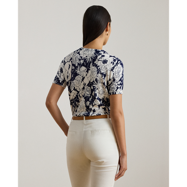 Floral Cotton-Blend Short-Sleeve Sweater