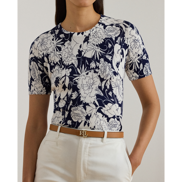 Floral Cotton-Blend Short-Sleeve Sweater