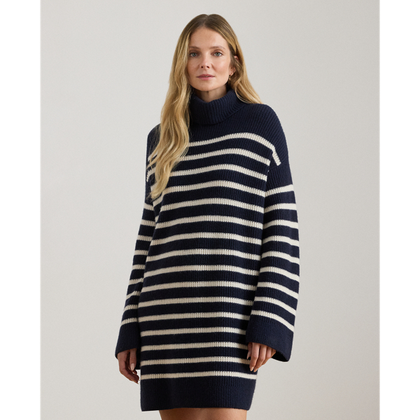Striped Wool-Cashmere Turtleneck Dress